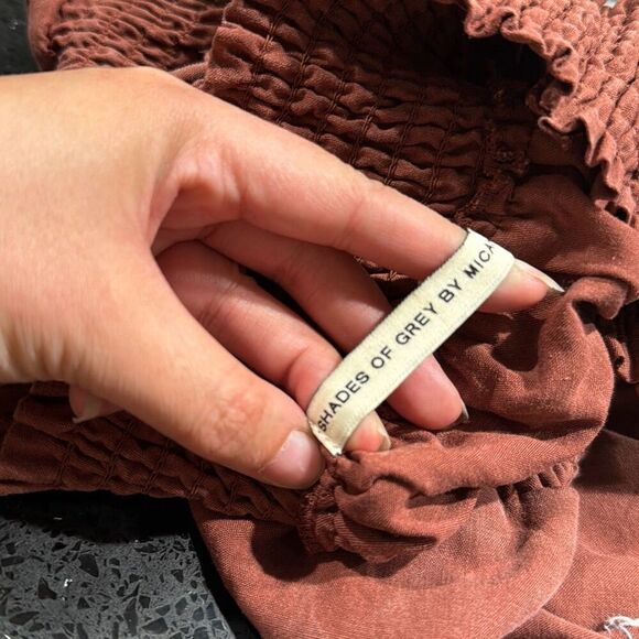 Shades of Grey by Micah Cohen Brown Wide Leg Cropped Linen Jumpsuit Size XS B35 - Picture 3 of 9